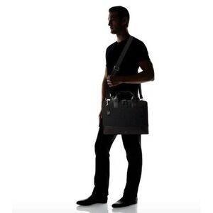 Skagen Denmark Black Canvas and Cowhide Leather Black Laptop Messenger Bag